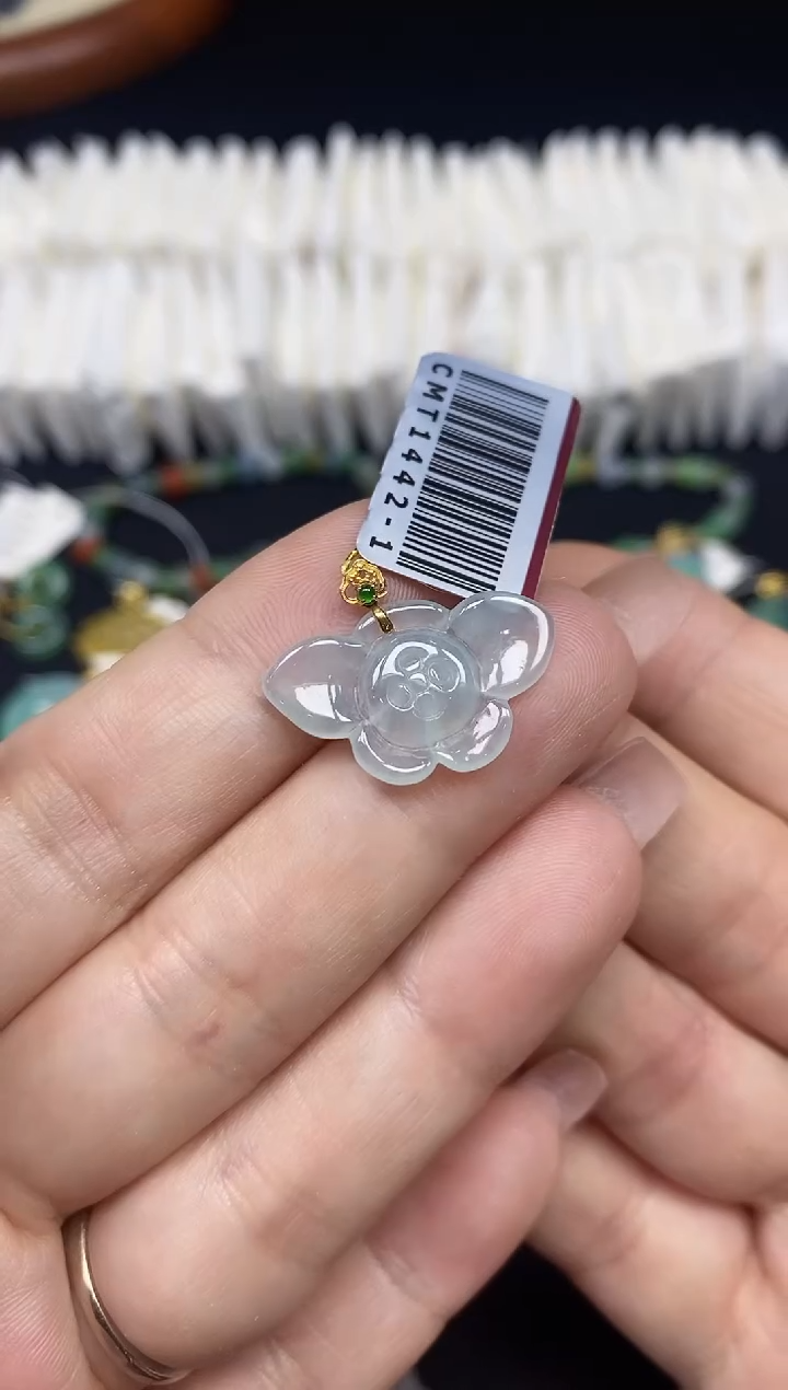 吊坠(不含链)18K金镶嵌翡翠花18K金扣镶嵌@@CMT1442-1