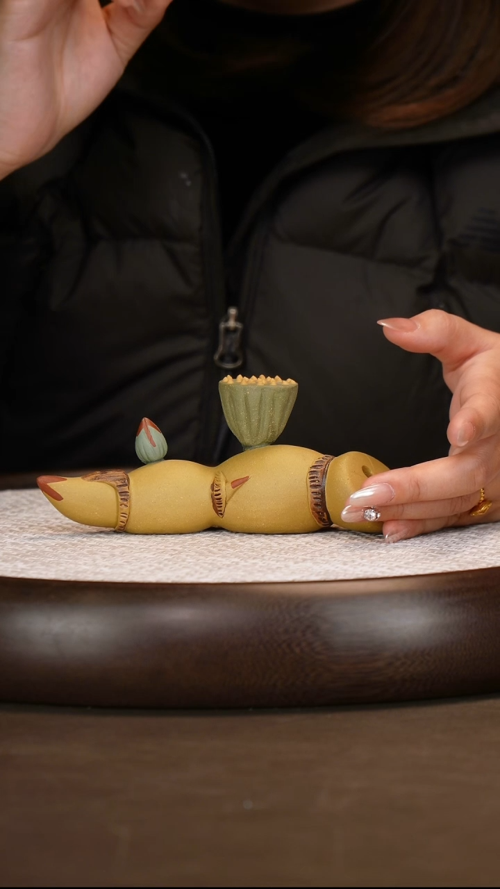 紫砂段泥多色莲藕盖置