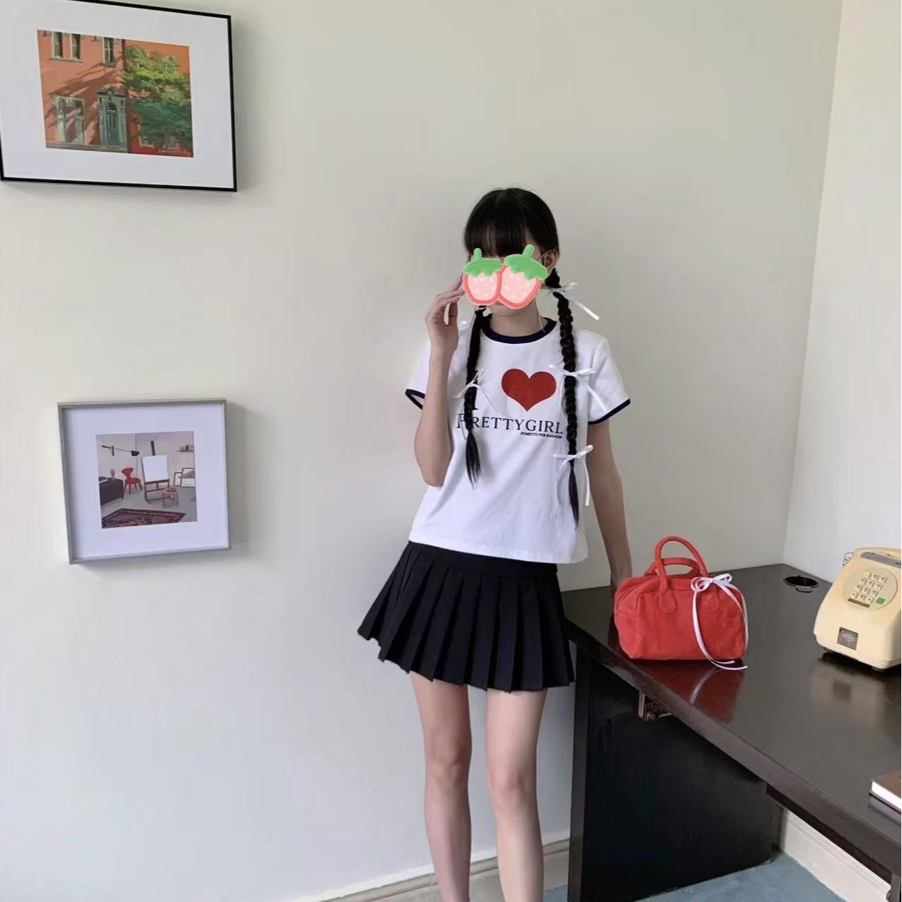 （B2）夏季新款撞色爱心闪粉T恤 FS40262D