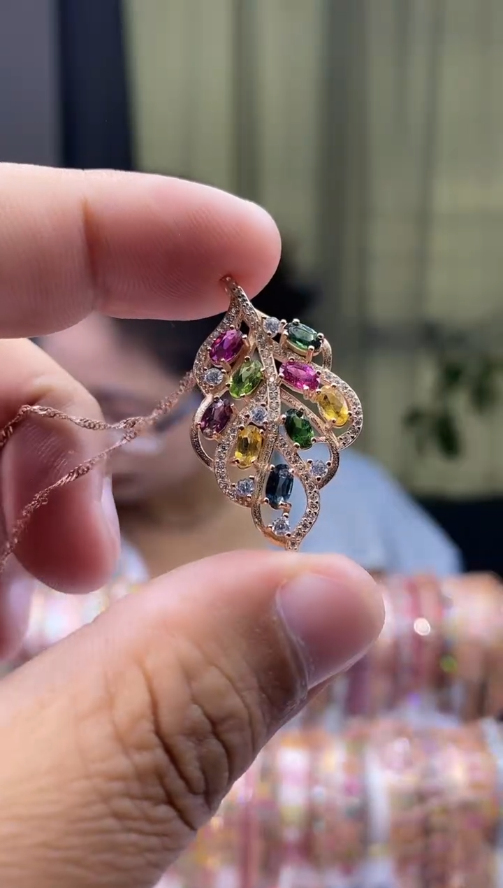 【闪购商品】碧玺吊坠银S925镶嵌4354345354354