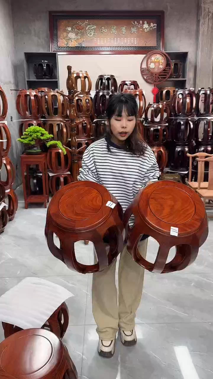 花梨木类家具花梨色大号鼓凳一对（两条）11号