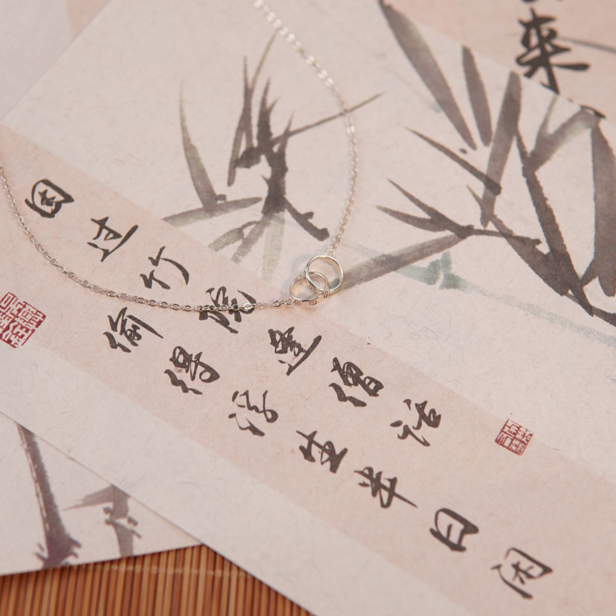 坠链均足银 苗人匠银坊 足银简约环环相扣锁骨链