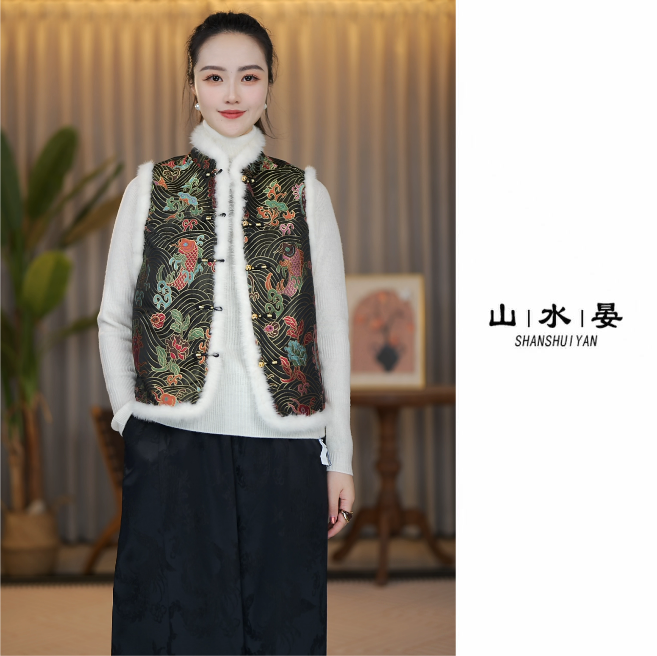 2025新款中式云锦马甲女士复古民族风洋气时尚休闲减龄UNX5425