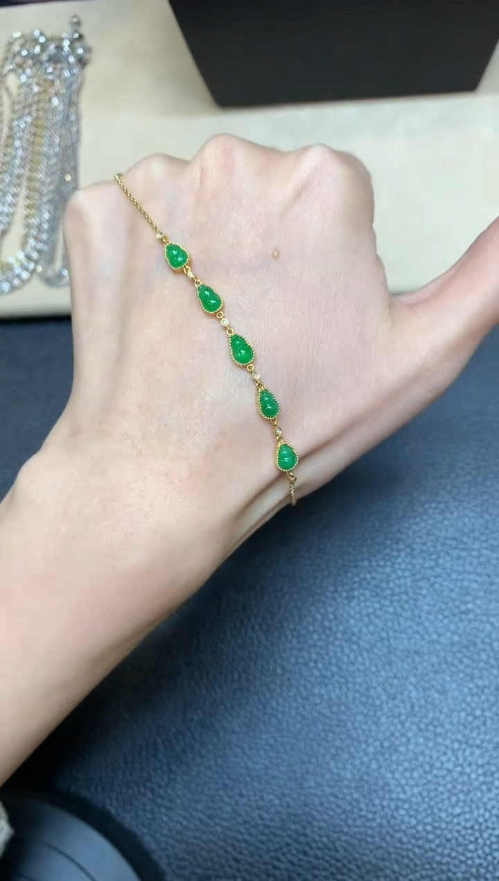 【闪购商品】翡翠手链18K金镶嵌【无鉴赏期