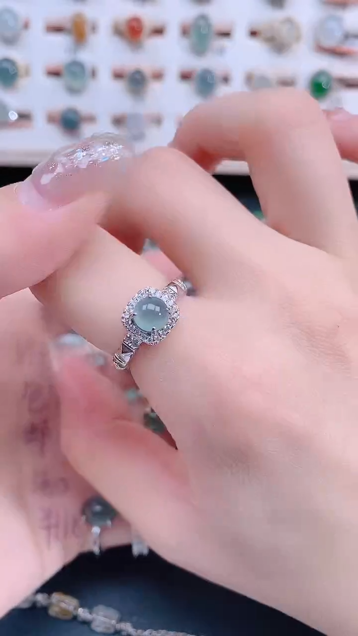 银S925镶嵌戒指翡翠天然翡翠