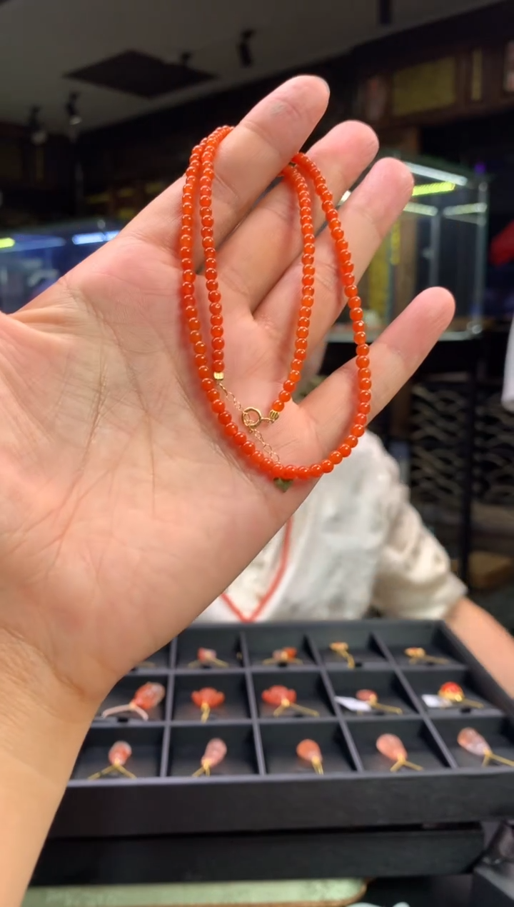 南红玛瑙项链未镶嵌柿子红卡3锁骨链