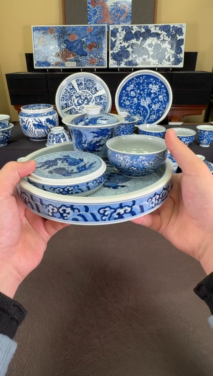 【闪购商品】海水鲲四件套【壶承+盖碗+罗汉+盖置】