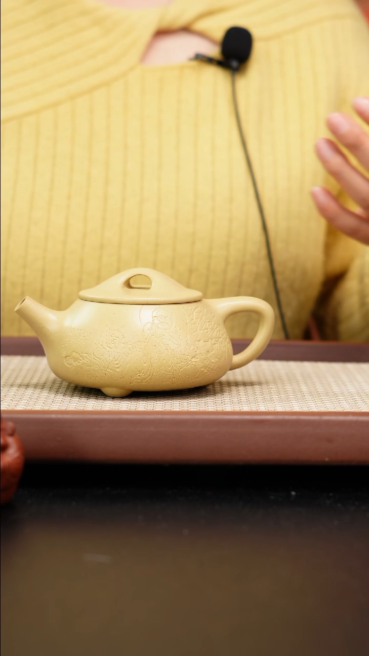 【闪购商品】紫砂茶壶本绿景舟石瓢刻绘240