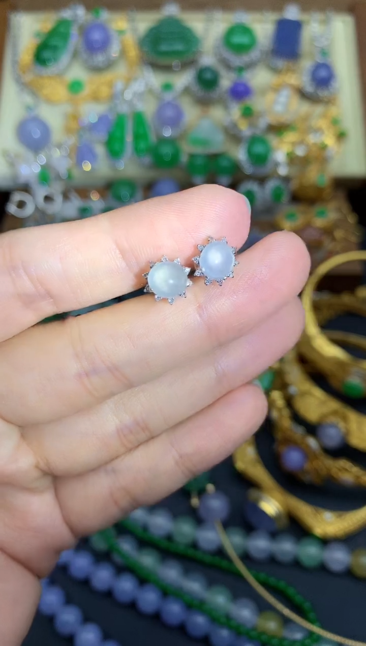 翡翠18K金镶嵌耳饰246-春日珠宝