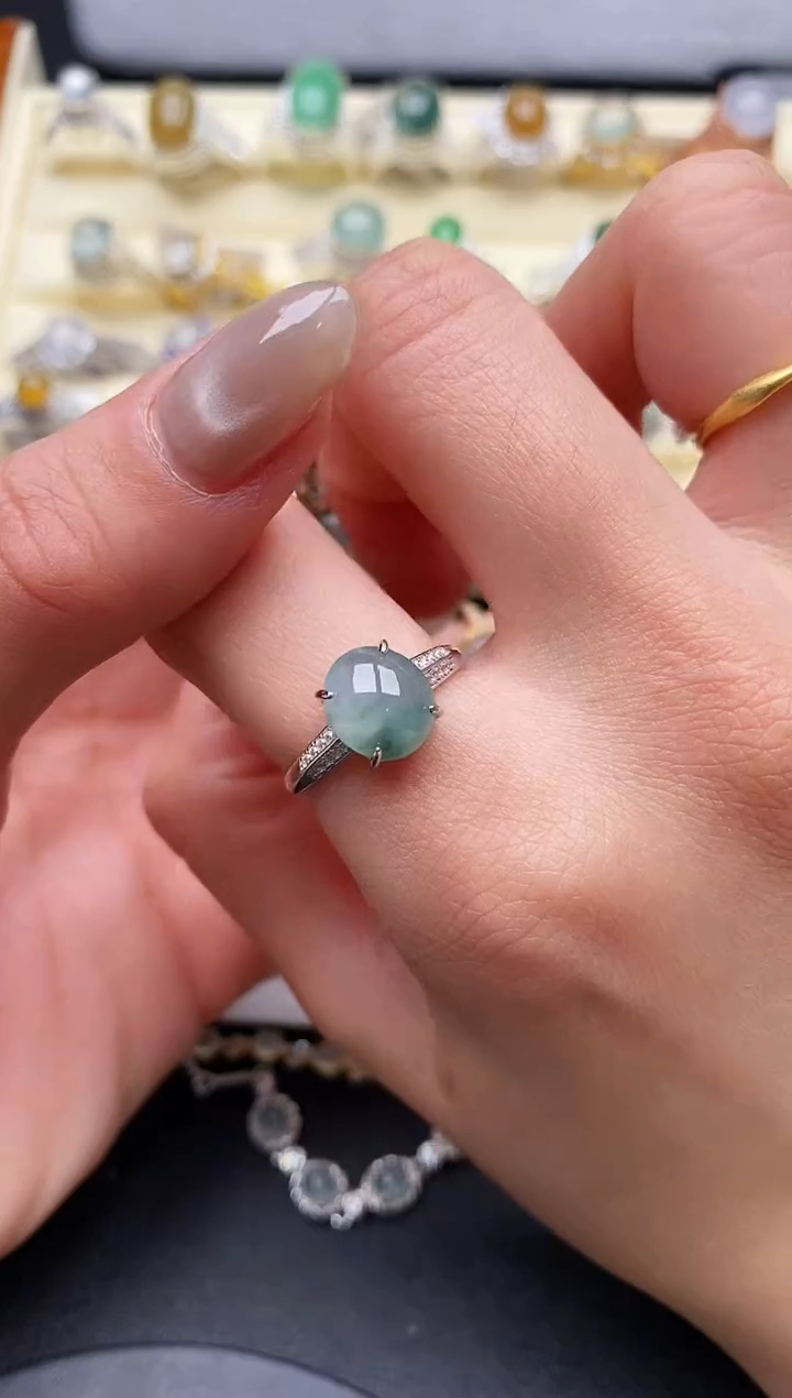 【闪购商品】翡翠戒指银S925镶嵌缅甸天然A货翡翠333   3-10