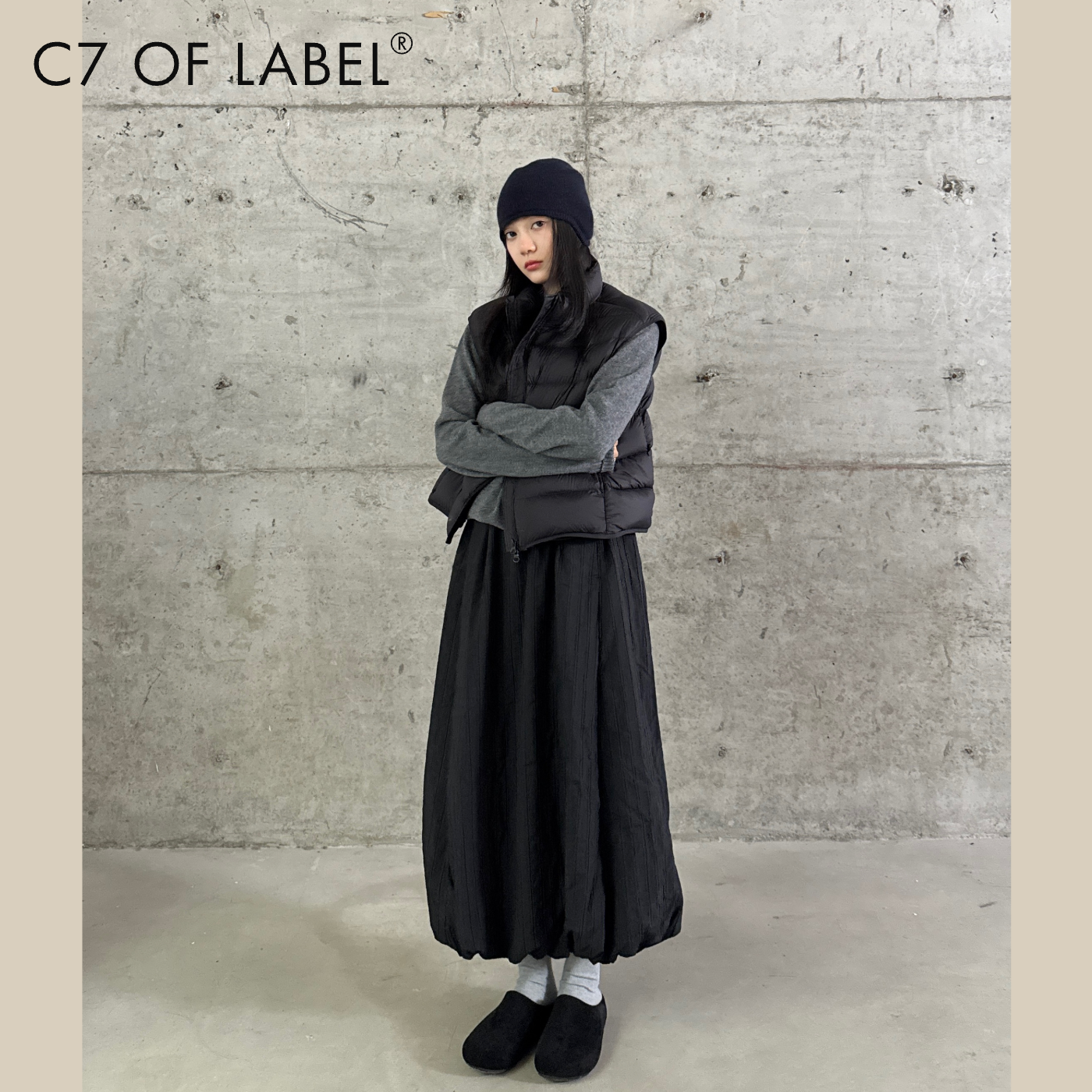 C7「平行线」绗缝立体造型感花苞蓬蓬半身裙