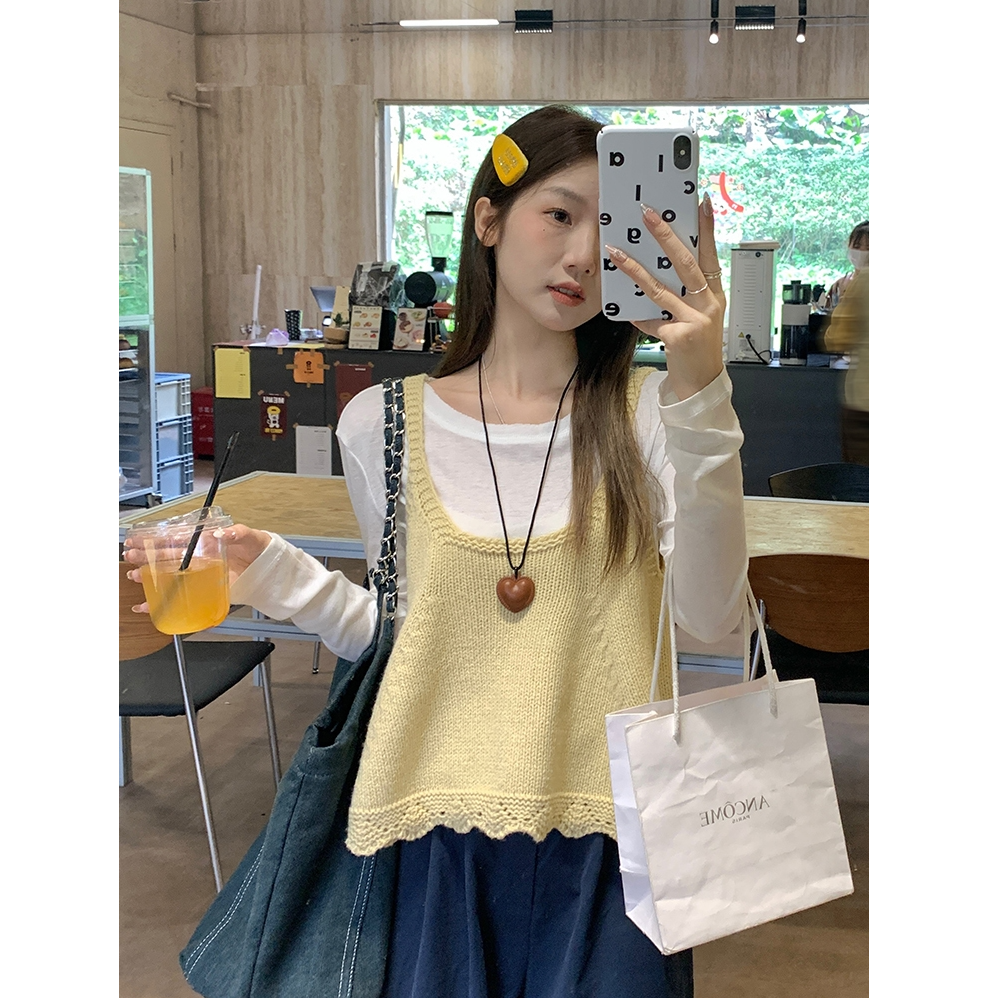 韩系甜美叠穿针织吊带背心女2025春夏季新款减龄百搭宽松显瘦上衣