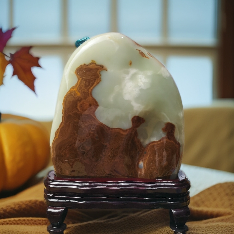 家居饰品原石石客厅玄关办公室桌面家居摆件。带底座高38宽28 厚12