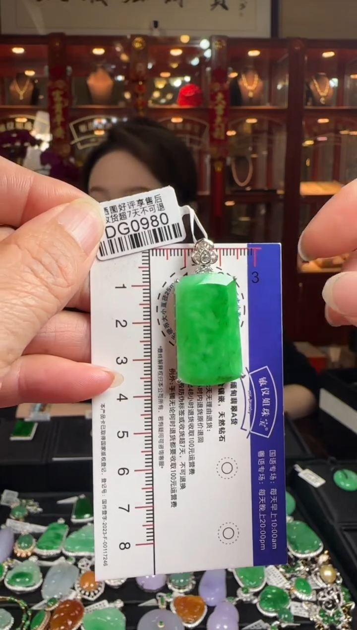 【闪购商品】翡翠颈饰18K金镶嵌DG0980冰辣绿无事牌