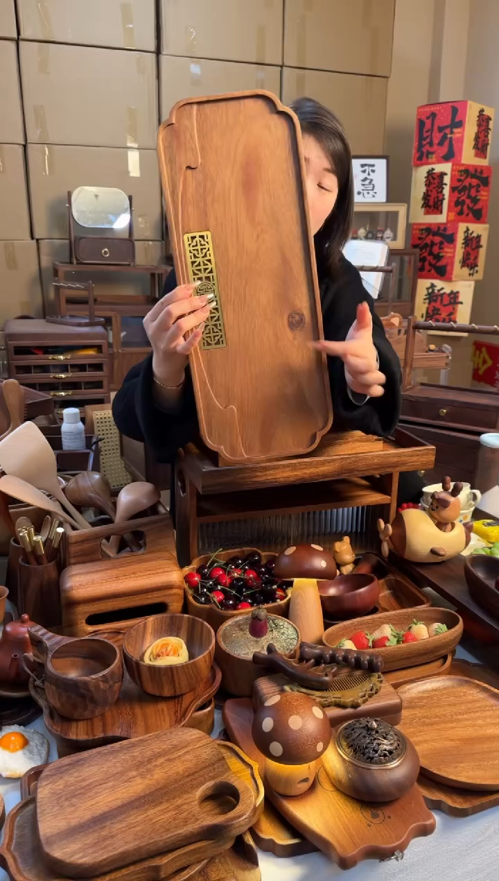 【闪购商品】胡桃木平花边干湿茶盘-47cm配水管