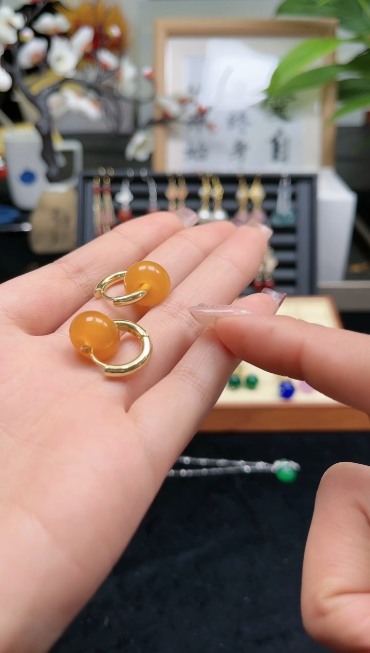 【闪购商品】玛瑙/玉髓耳饰银S925镀金镶嵌503000