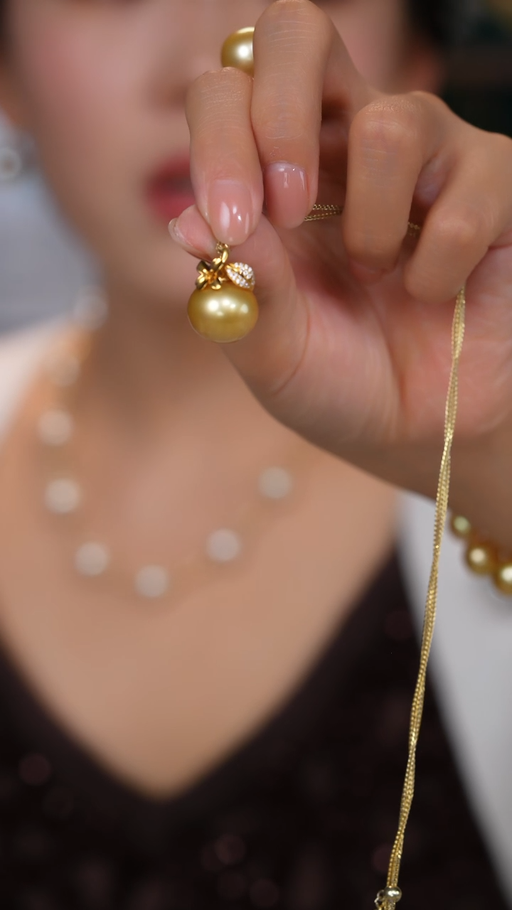 【闪购商品】海水珍珠吊坠(不含链)18K金镶嵌金珠15-16mm