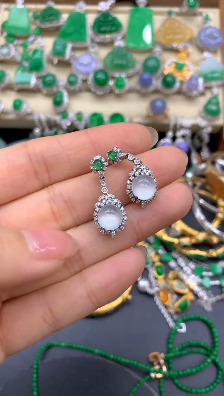 【闪购商品】翡翠耳饰18K金镶嵌581-中国好珍宝