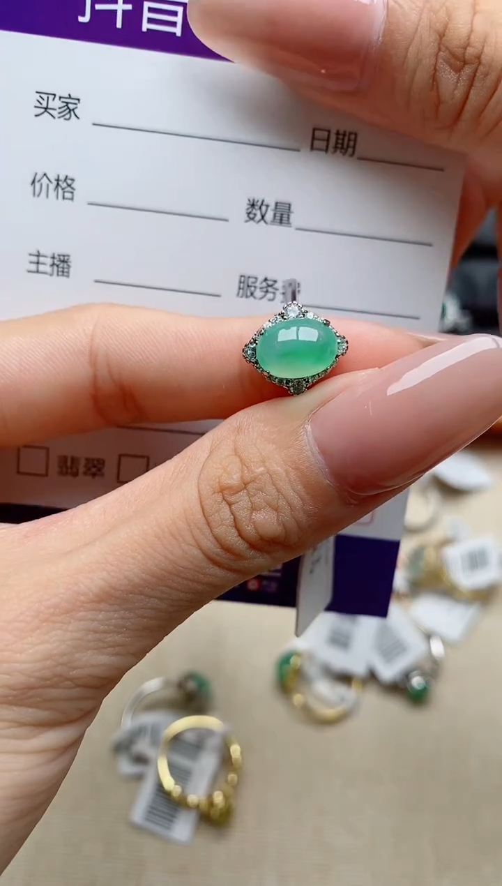 银S925镶嵌戒指翡翠1