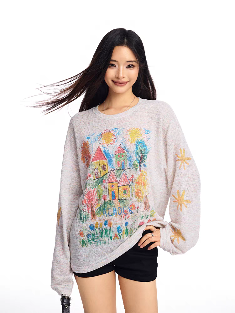 国潮牌彩色手绘涂鸦防晒罩衫女夏季薄纱设计感小众宽松慵懒风上衣