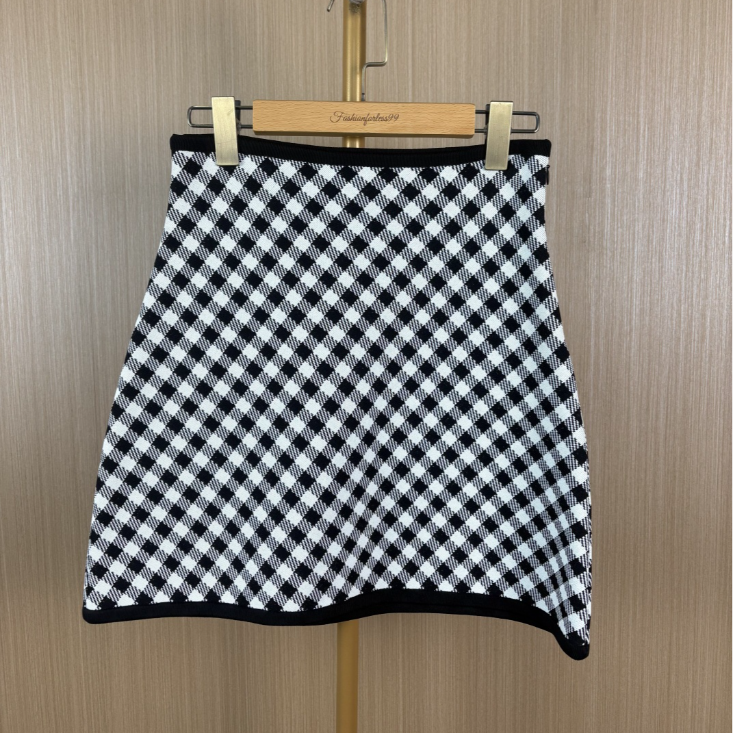 99新 DIOR/迪奥 千鸟格针织半身裙 38  254J18AM514 18170530