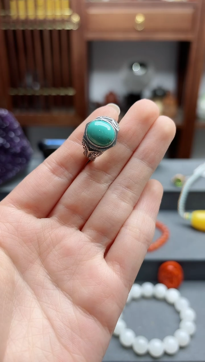 【闪购商品】绿松石戒指银S925镶嵌松石戒指SH