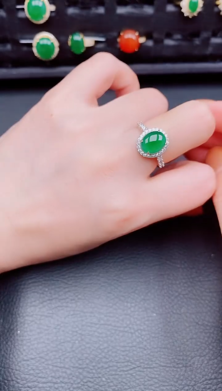 【闪购商品】翡翠戒指银S925镶嵌天然a货翡翠248