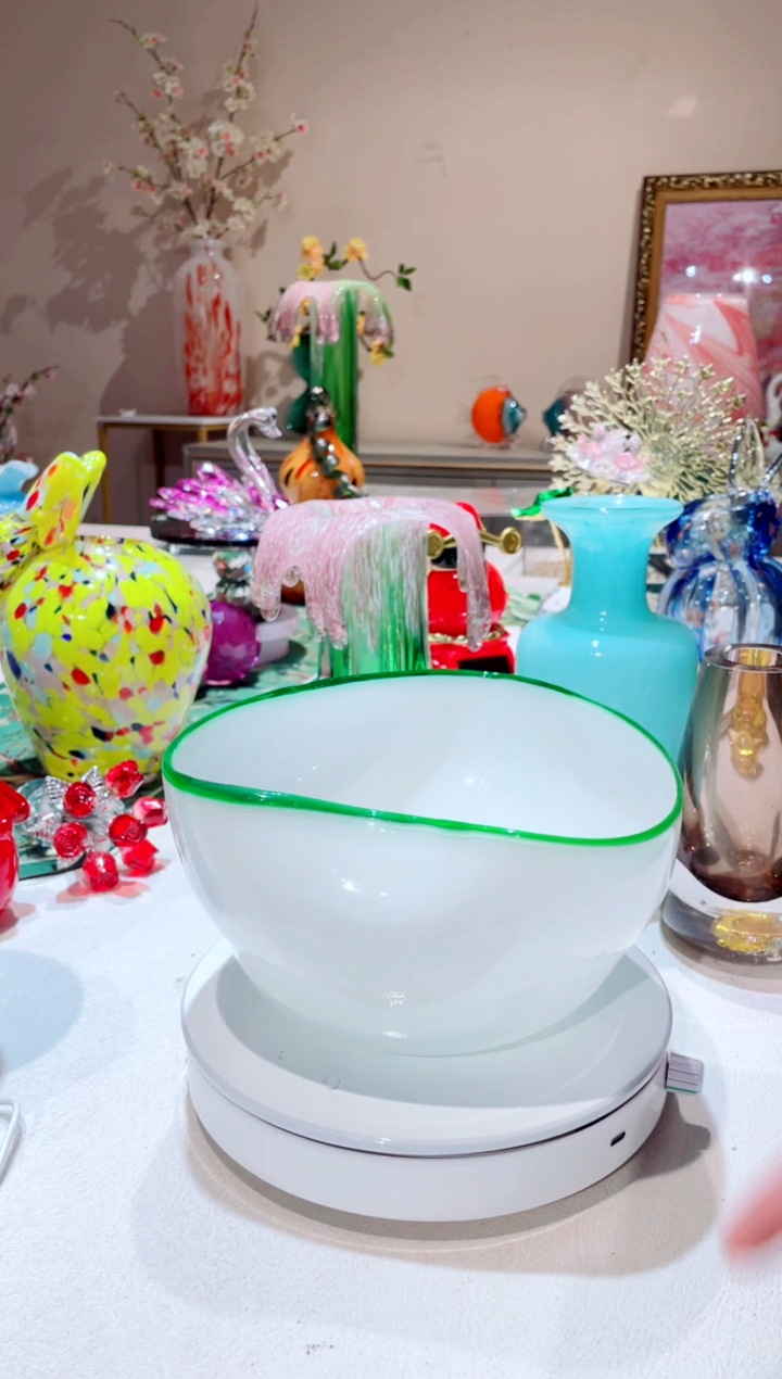 【闪购商品】琉璃手工艺品绿白爱心果盘 微瑕