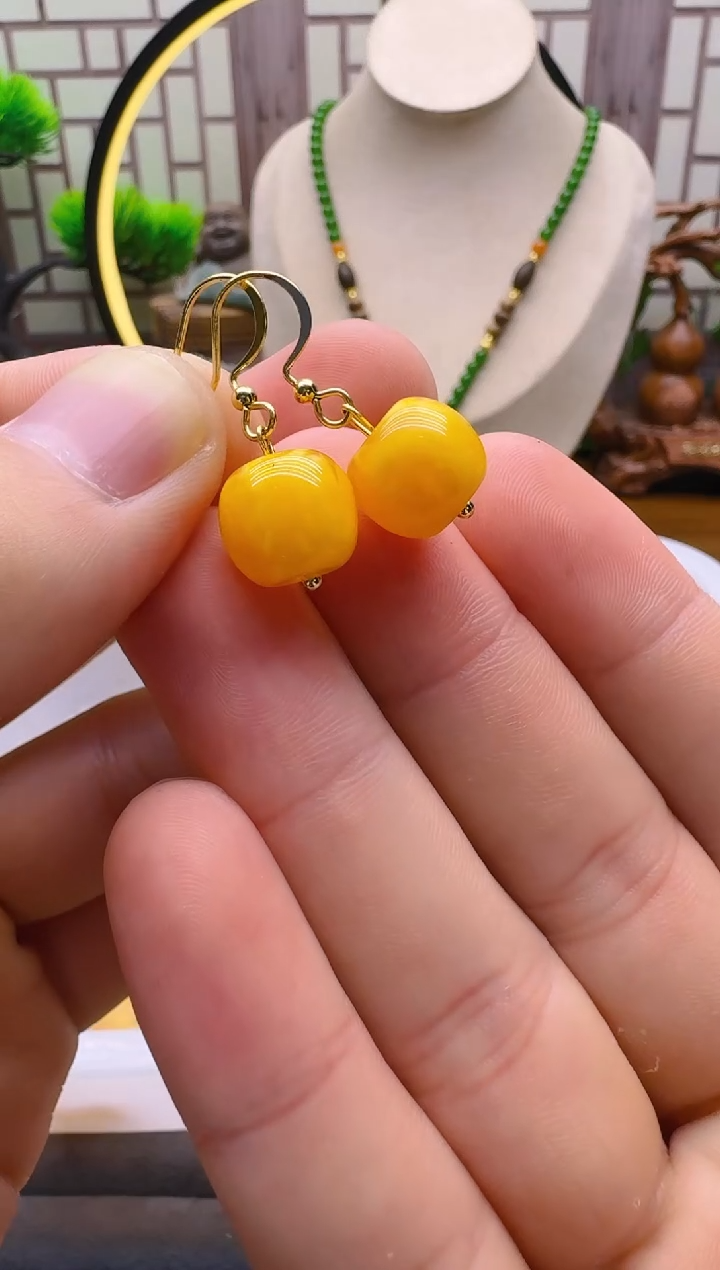 蜜蜡14K金镶嵌耳饰E01    