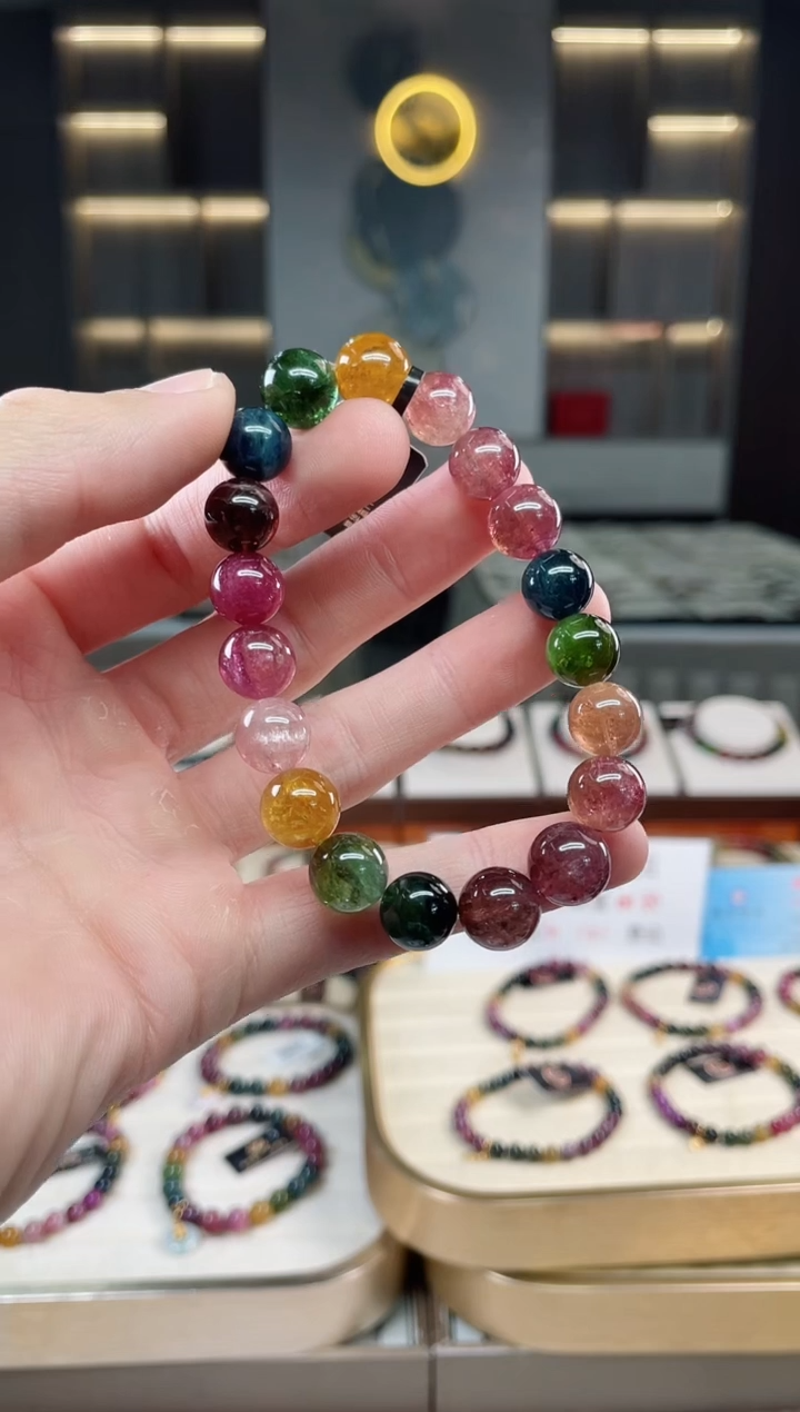 未镶嵌冰透体老矿碧玺彩虹单圈手串10mm+碧玺多样性发一条xion
