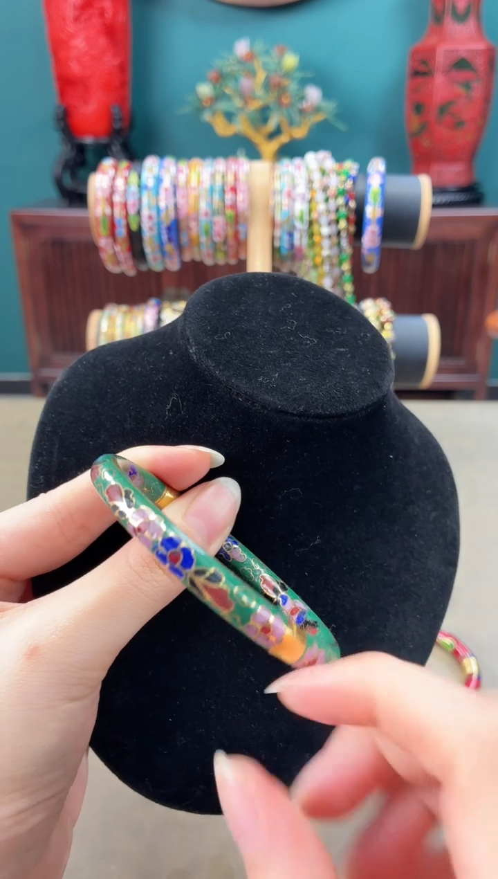 非遗 景泰蓝开口镯 绿色60