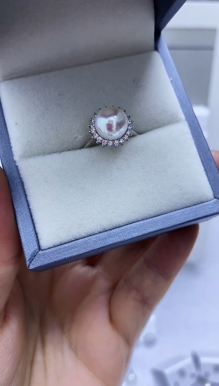 银S925镶嵌戒指海水珍珠akoya戒指