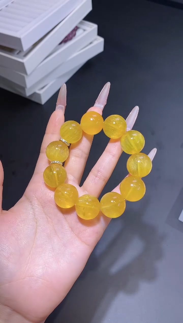 合金手链萤石124.14拉丝黄萤石手串 多样性发其一