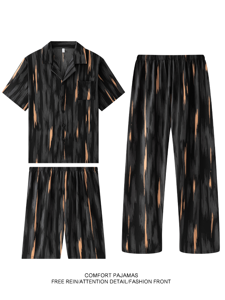 【对准编码拍下】男士睡衣夏天冰丝短袖三件套薄款高级感夏季宽松