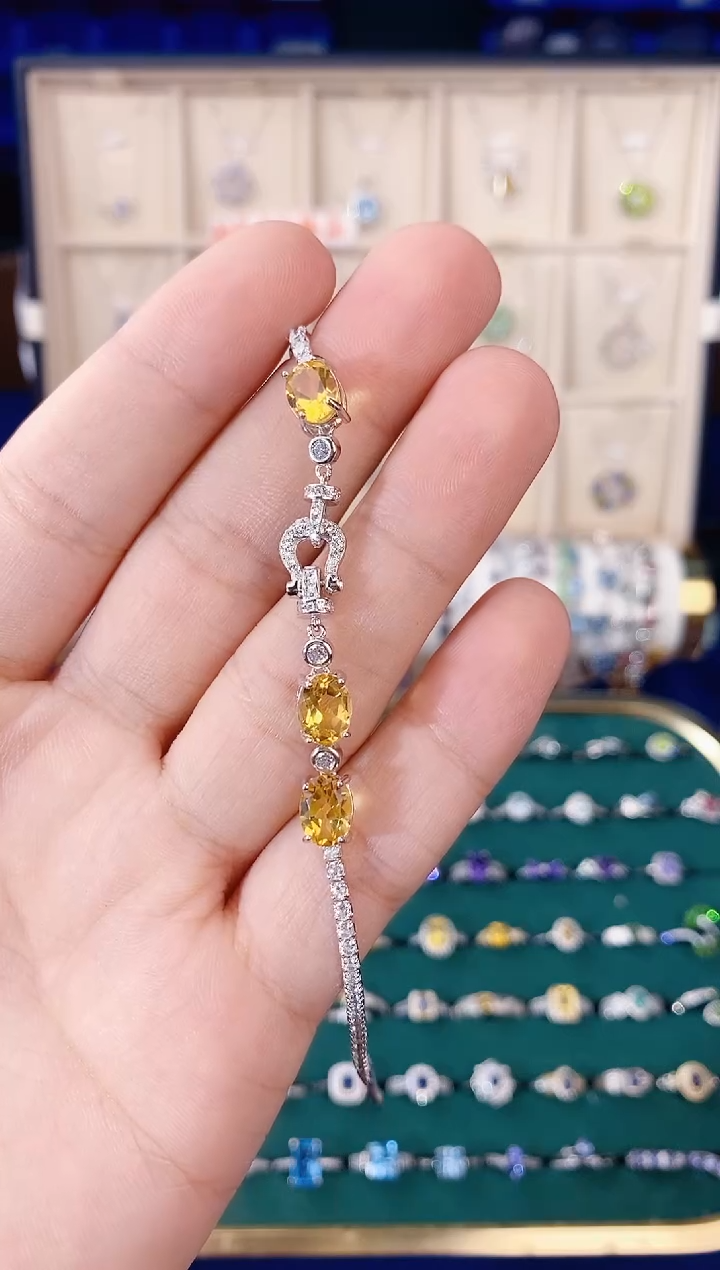 【闪购商品】黄晶手链银S925镶嵌带证书