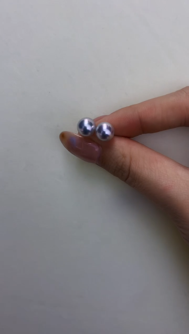 18K金镶嵌DA海水珍珠灰珠素钉8-8.5MM GD163