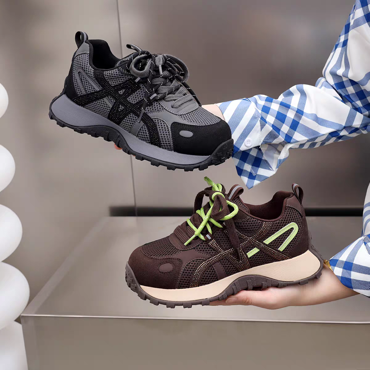 大码41-43厚底丑萌阿甘鞋女2025秋新款慢跑运动鞋登山运动鞋3330