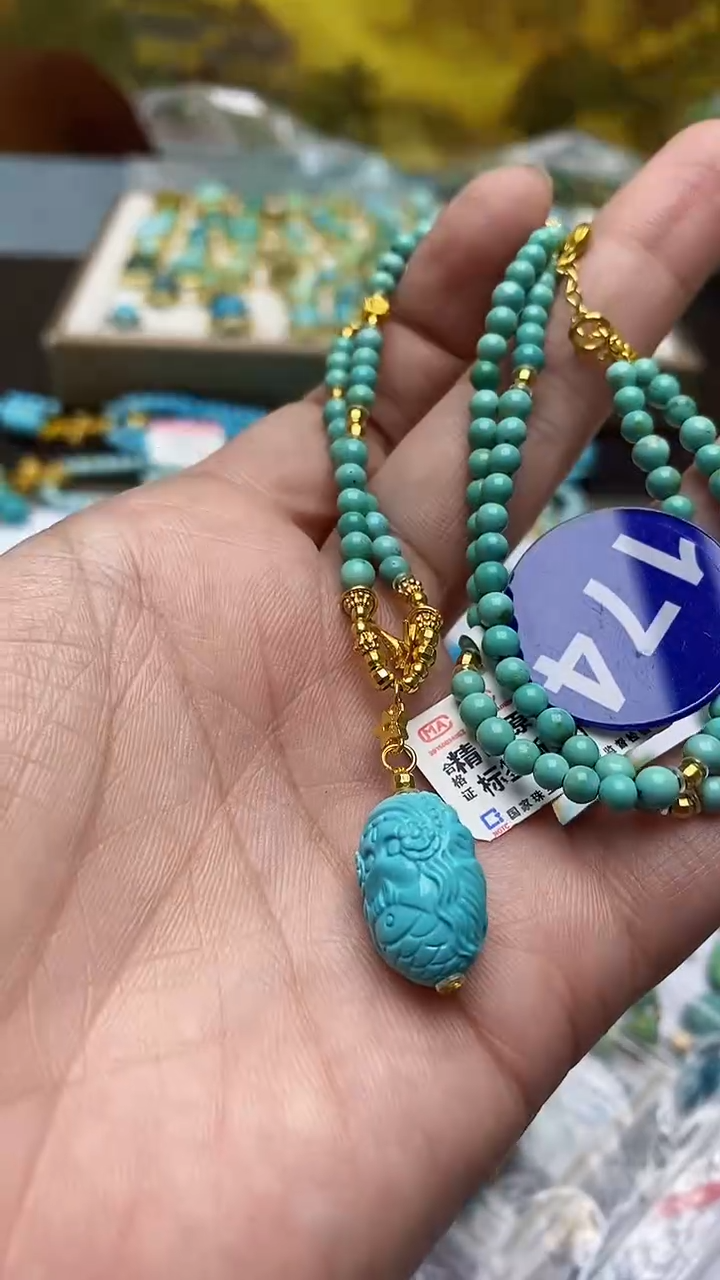 绿松石银S925镶嵌项链174