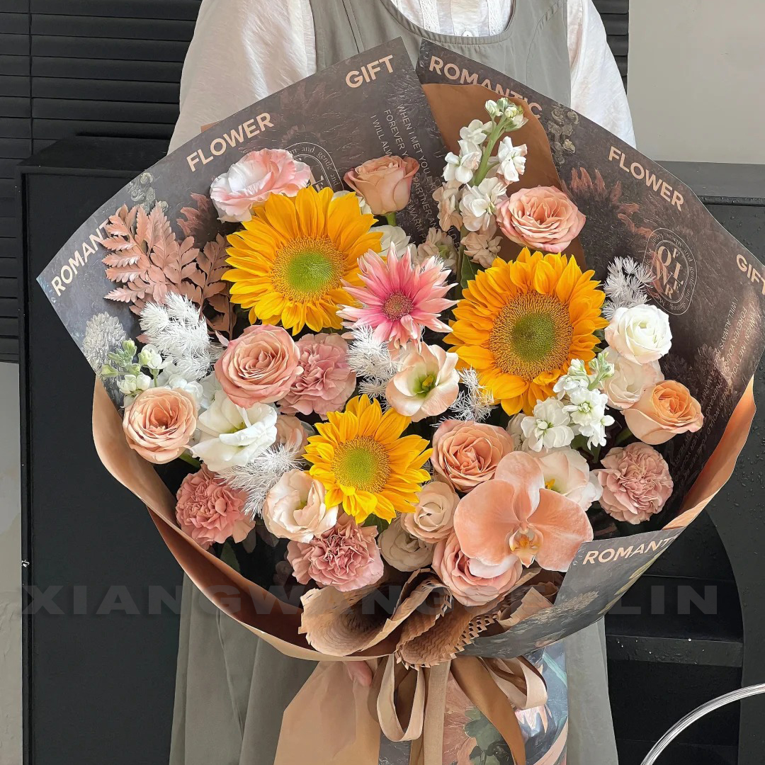 【秋水蒹葭】咖色系喷色向日葵卡布混搭2025教师节新款花束送男女老师借花谢师恩鲜花小时达同城附近花店配送