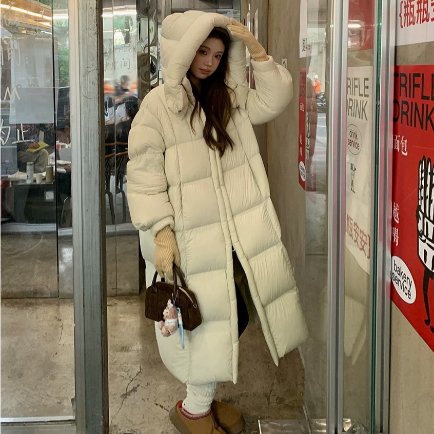 极寒云朵泡芙高品质90白鸭绒中长款冬季连帽加厚白鸭绒羽绒服外套