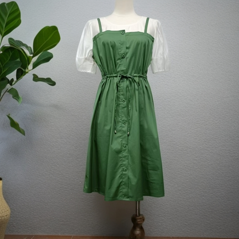 夏季新款抽绳收腰显瘦拼接连衣裙F108