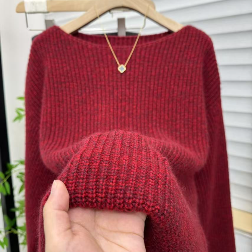 秋冬重磅加厚款花纱红羊毛衫女上衣