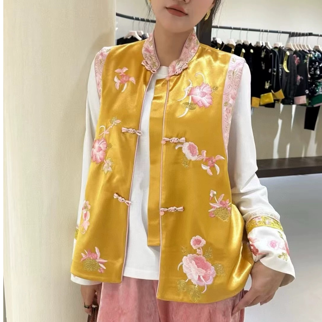 深圳南油女装新中式国风醋酸马甲女---195