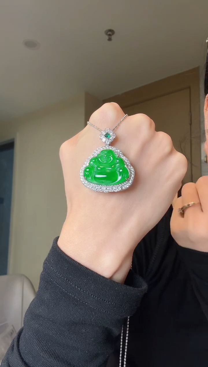 【闪购商品】翡翠吊坠(不含链)银S925镶嵌天然翡翠吊坠