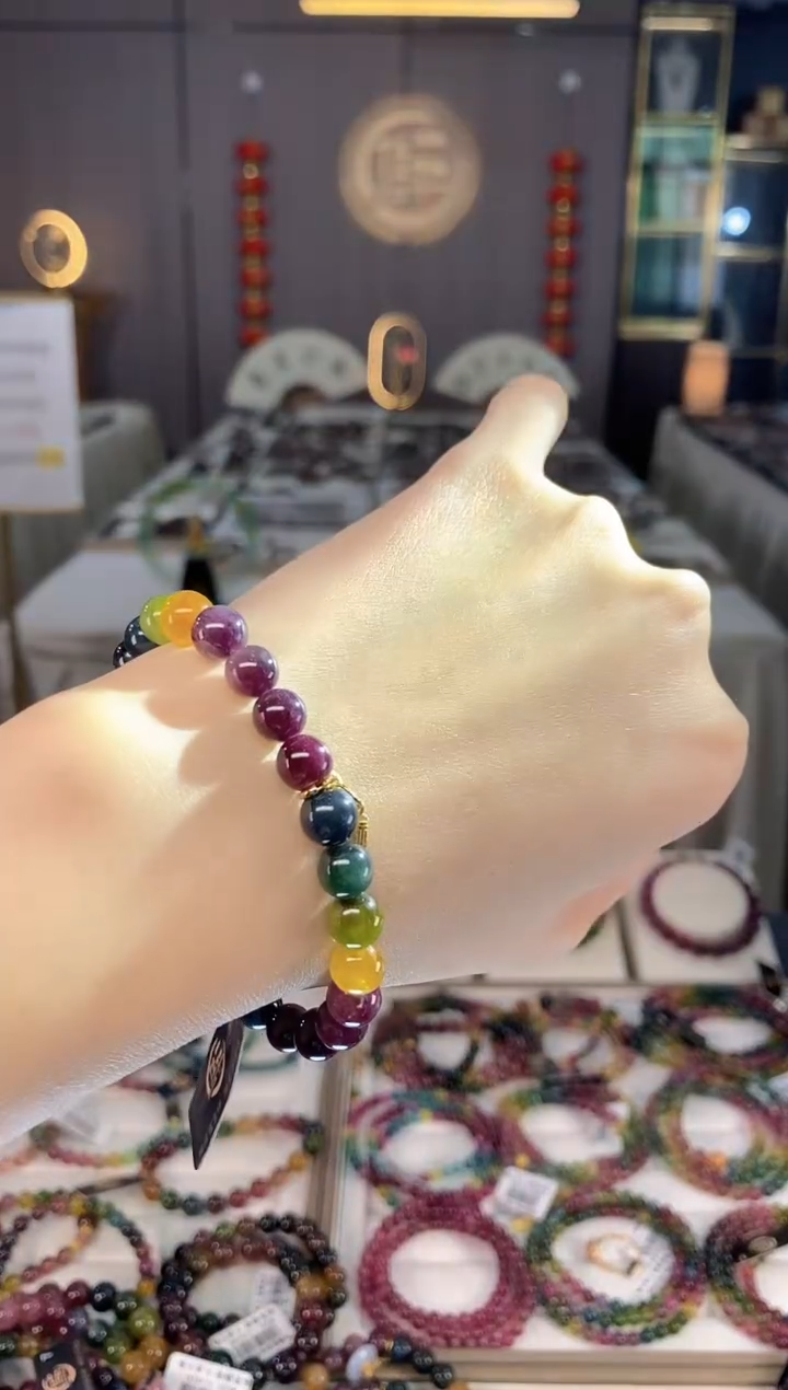 未镶嵌老矿碧玺色标单圈手串7mm+碧玺dan多样性发货一条