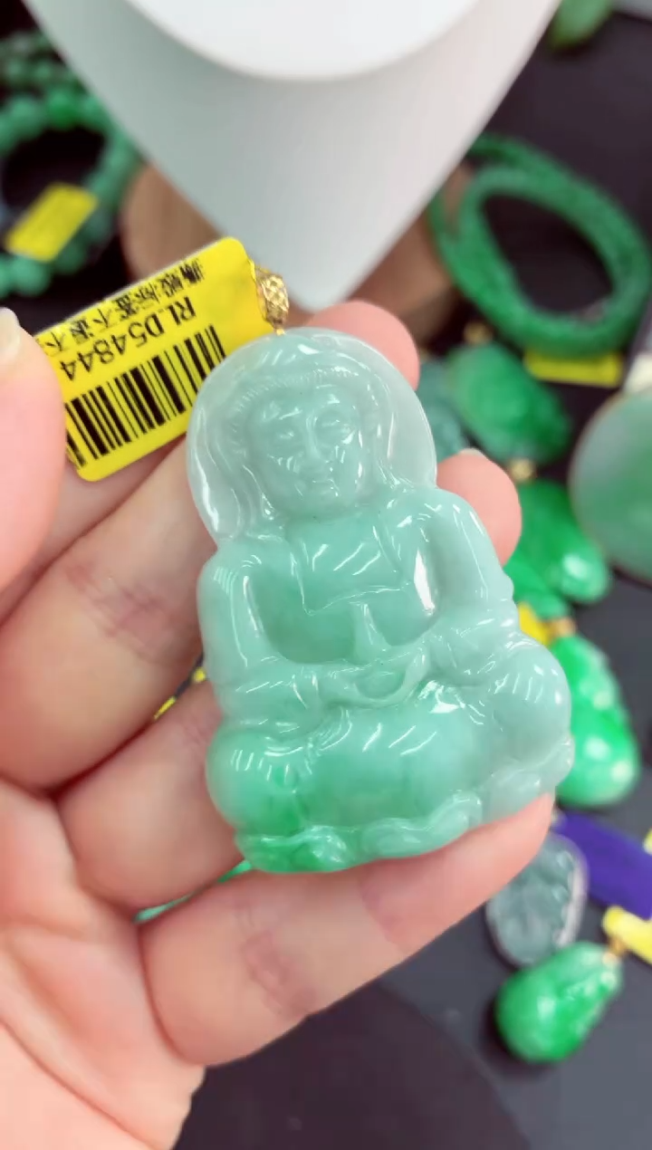 吊坠(不含链)18K金镶嵌翡翠挂件