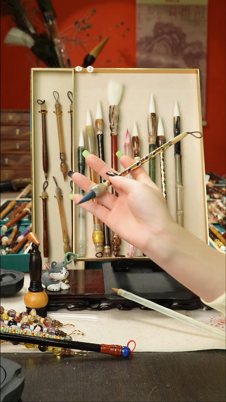 1号孤品高货毛笔链接 清水试笔 蘸墨不退