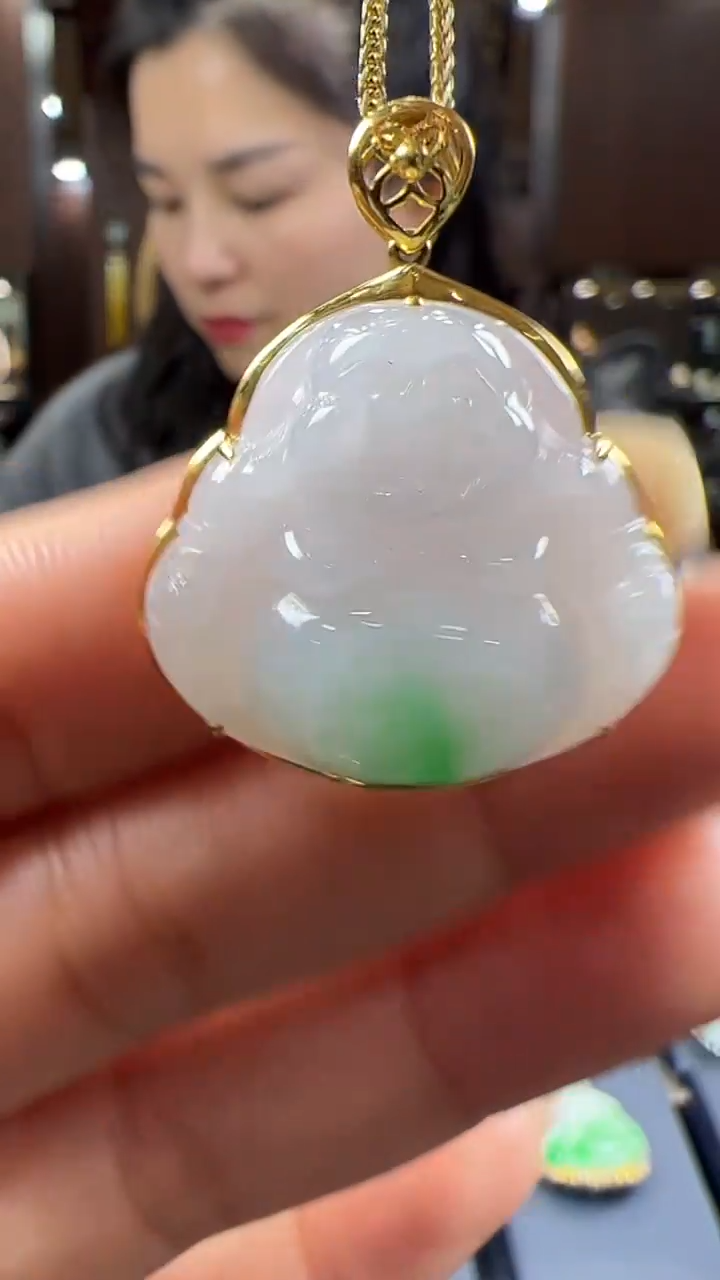 【闪购商品】翡翠挂件18K金镶嵌佛公不含链