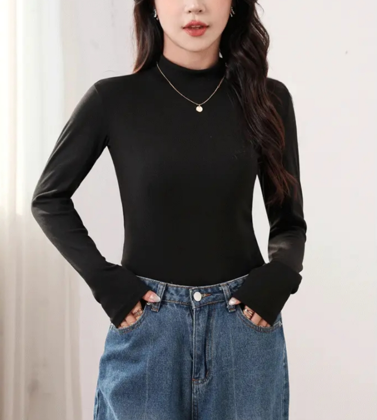 秋冬百搭打底衫女长袖显瘦中领纯色内搭半高领