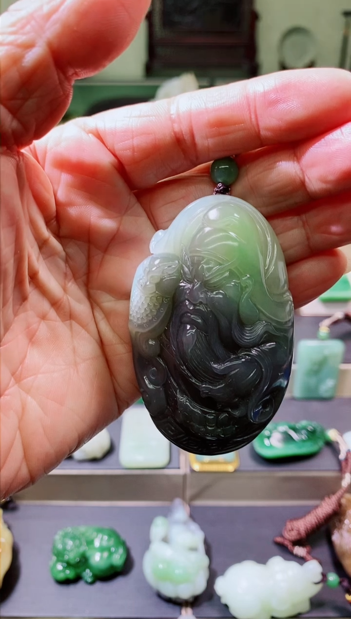 【闪购商品】和田玉（翠青玉）把件未镶嵌和田玉翠青武财神